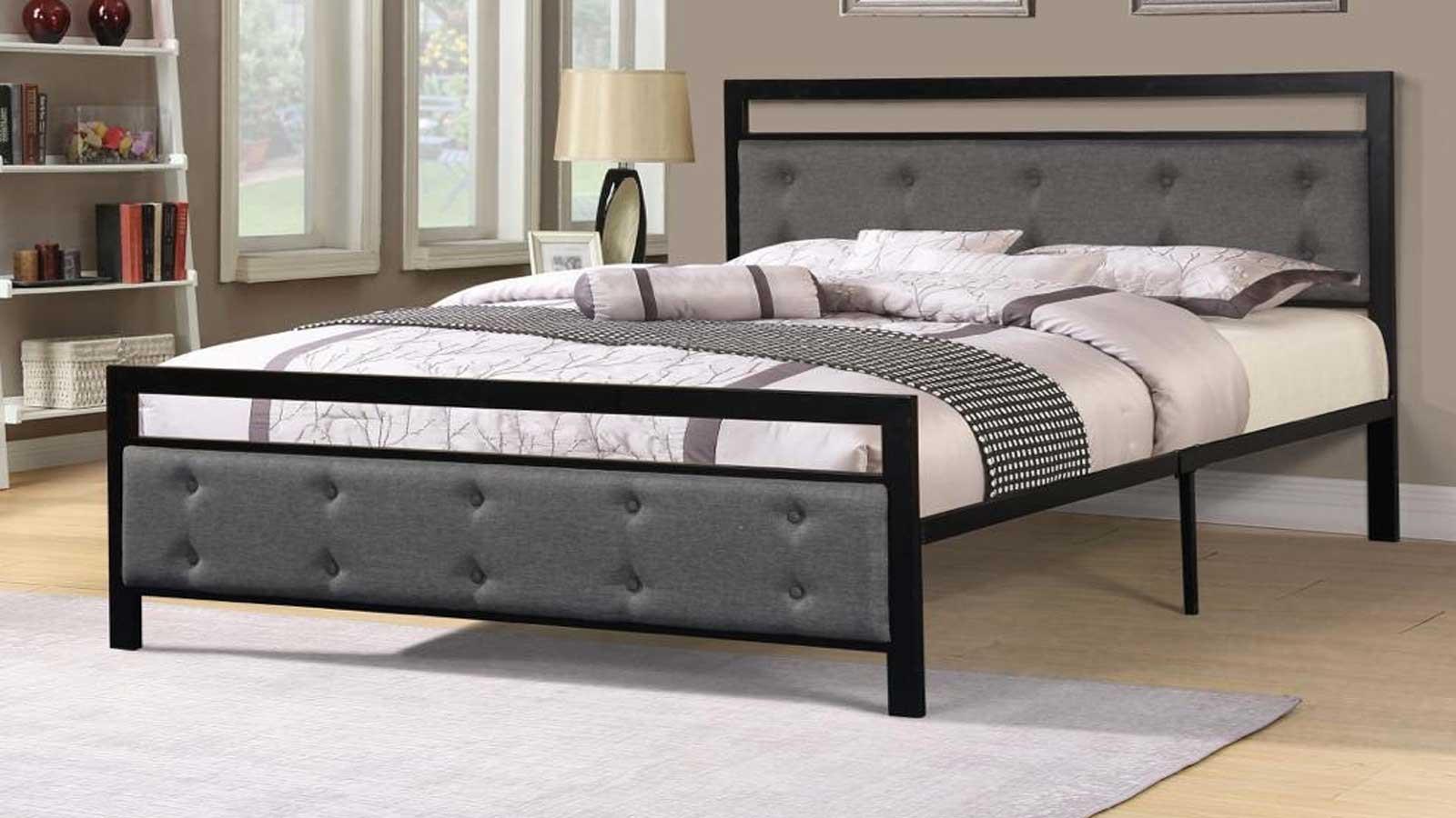 Image of bed 1282 - metal bed frame with fabric headboard.