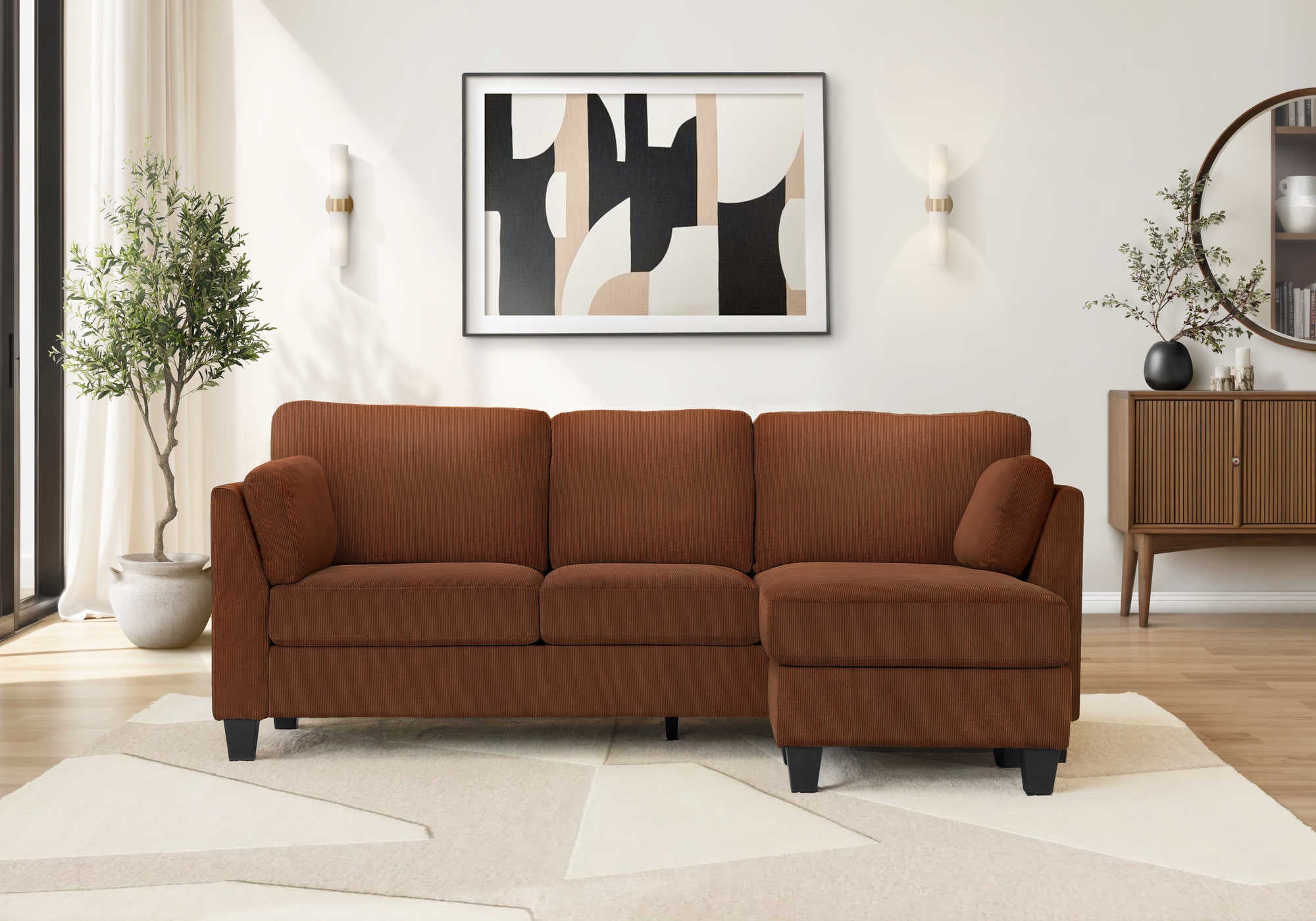 SOFA CHAISE LONGUE - G/D / TISSU ROUILLE #FJORD-44 – 8714D44