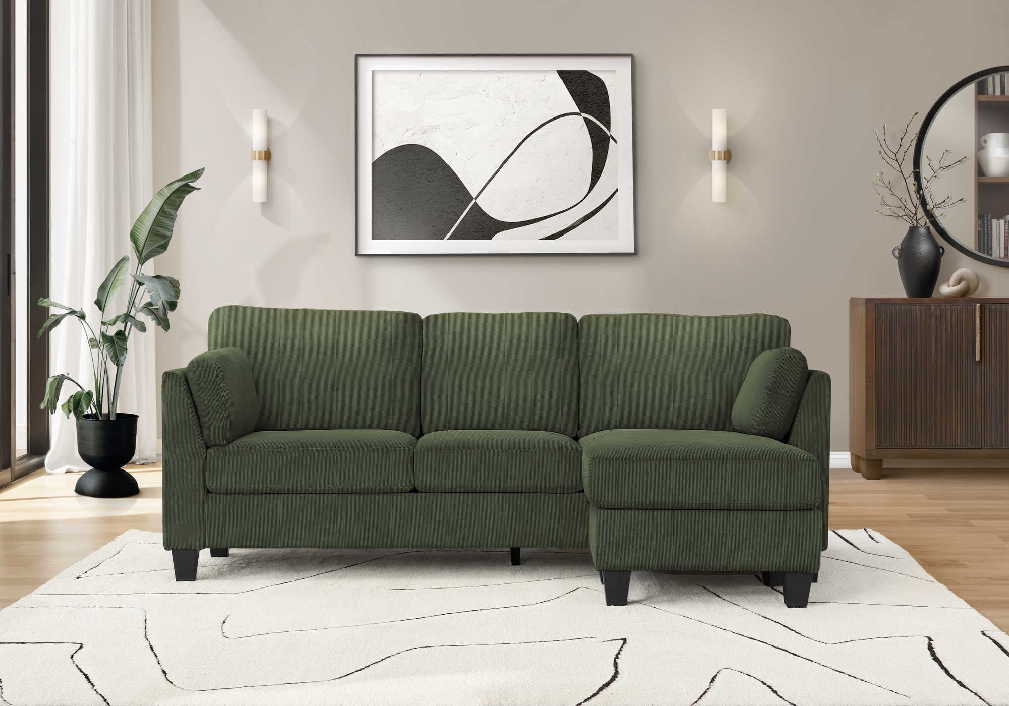 SOFA CHAISE LONGUE - G/D / TISSU VERT OLIVE #FJORD-77 – 8714D77