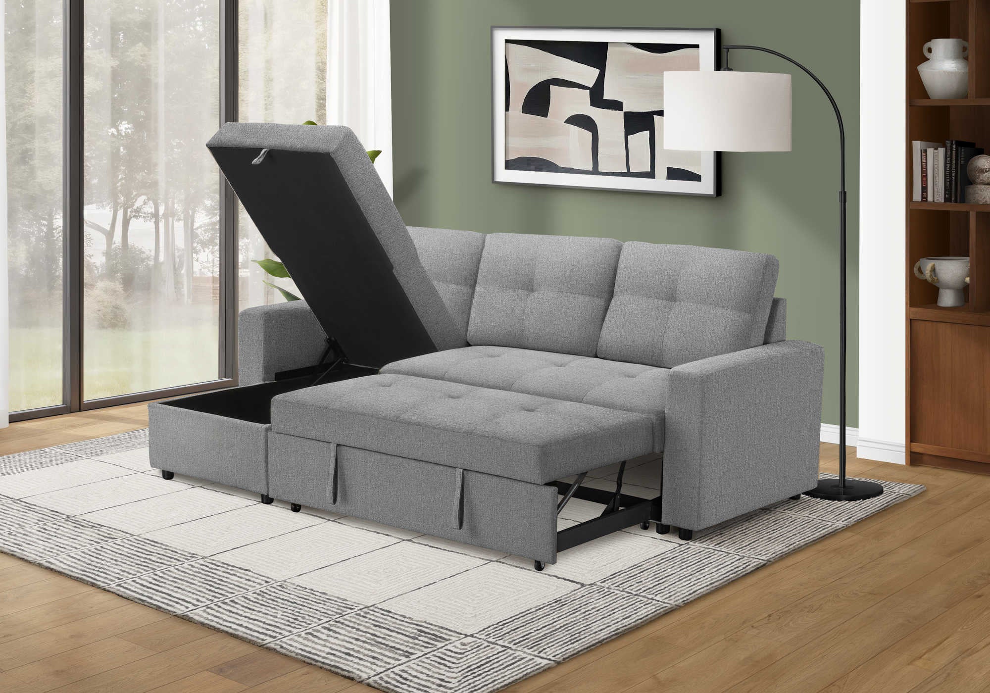 SOFA LIT - RANGEMENT G/D TISSU GRIS #LUMOS-08 – 8A14L08