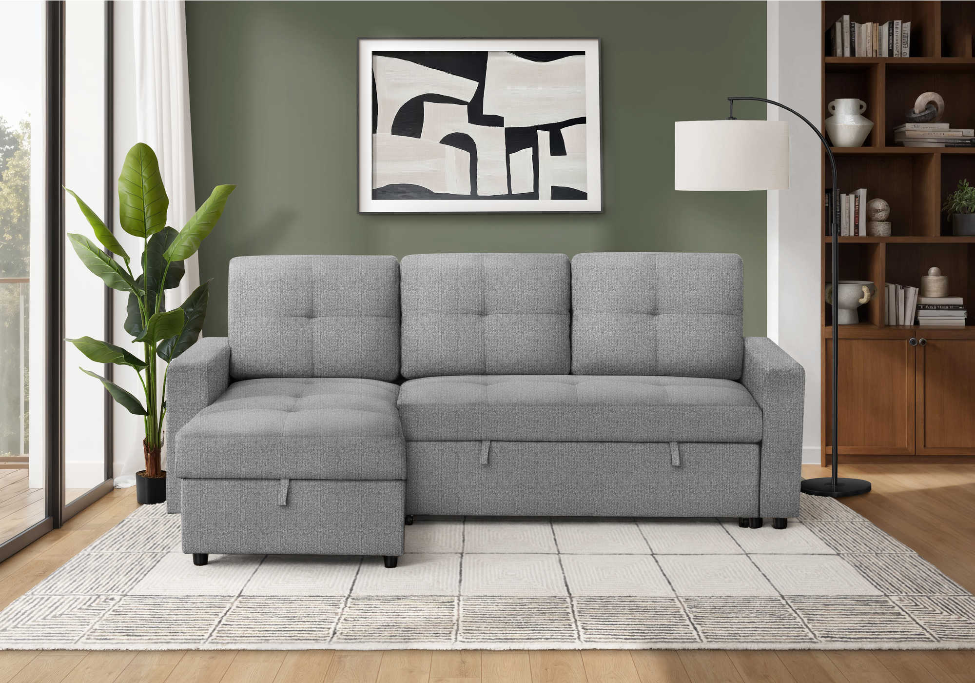 SOFA LIT - RANGEMENT G/D TISSU GRIS #LUMOS-08 – 8A14L08