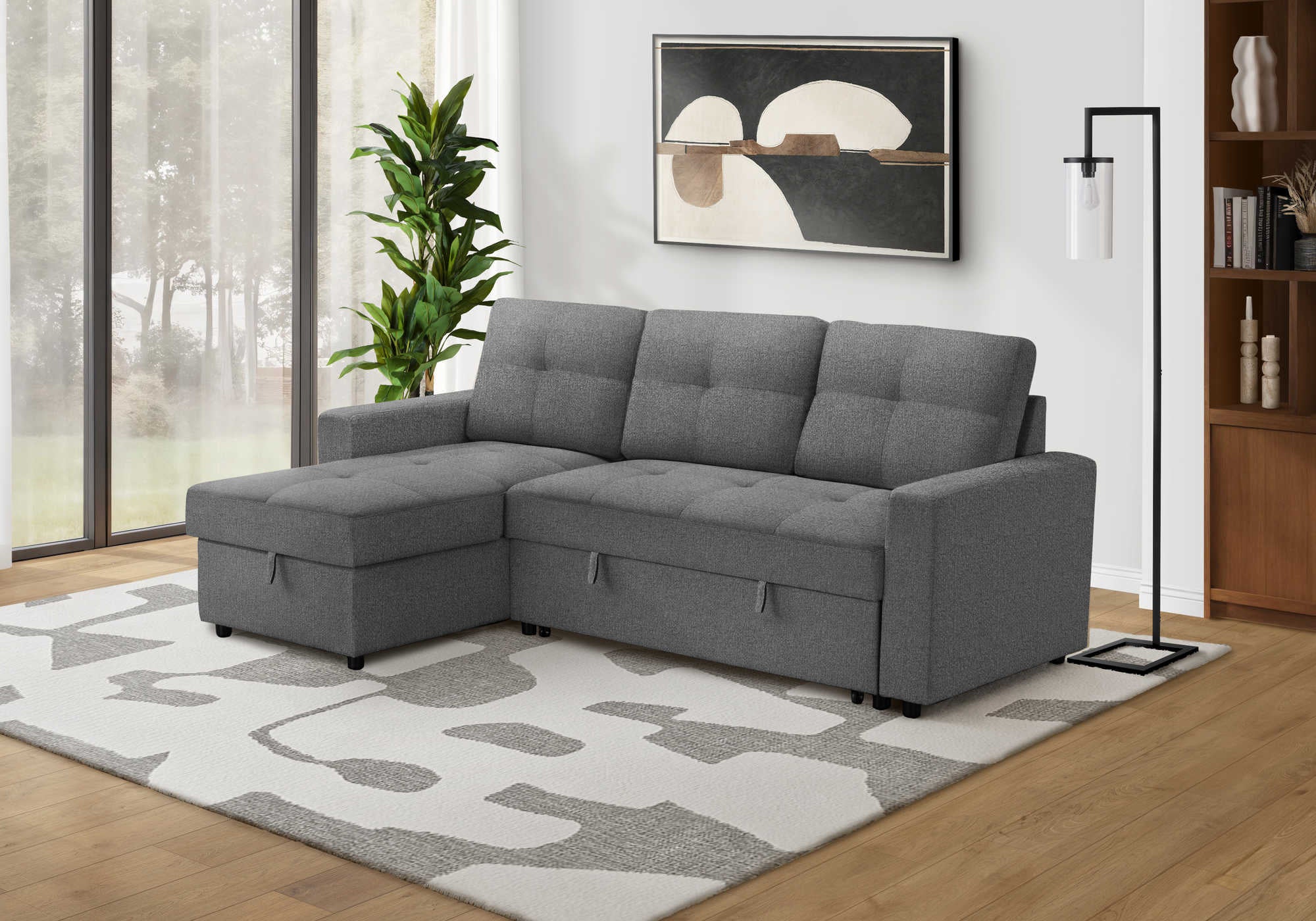 SOFA LIT - RANGEMENT G/D TISSU GRIS #LUMOS-13 – 8A14L13