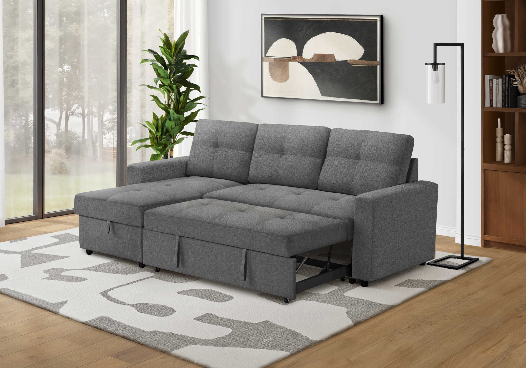 SOFA LIT - RANGEMENT G/D TISSU GRIS #LUMOS-13 – 8A14L13