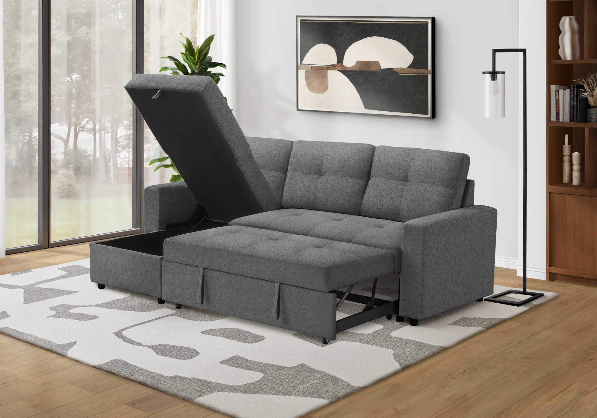 SOFA LIT - RANGEMENT G/D TISSU GRIS #LUMOS-13 – 8A14L13