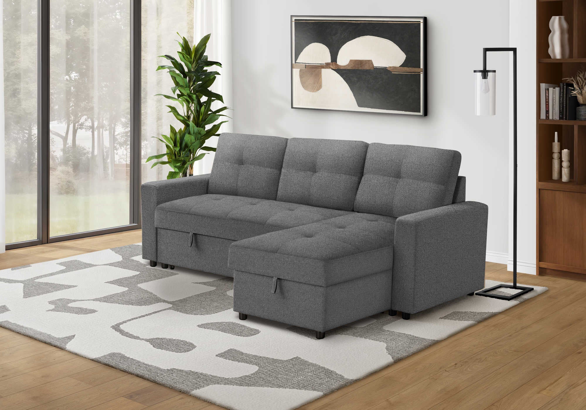 SOFA LIT - RANGEMENT G/D TISSU GRIS #LUMOS-13 – 8A14L13