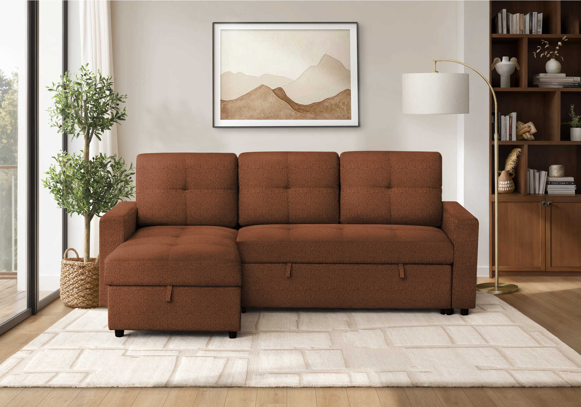 SOFA LIT - RANGEMENT G/D TISSU ROUILLE #LUMOS-44 – 8A14L44