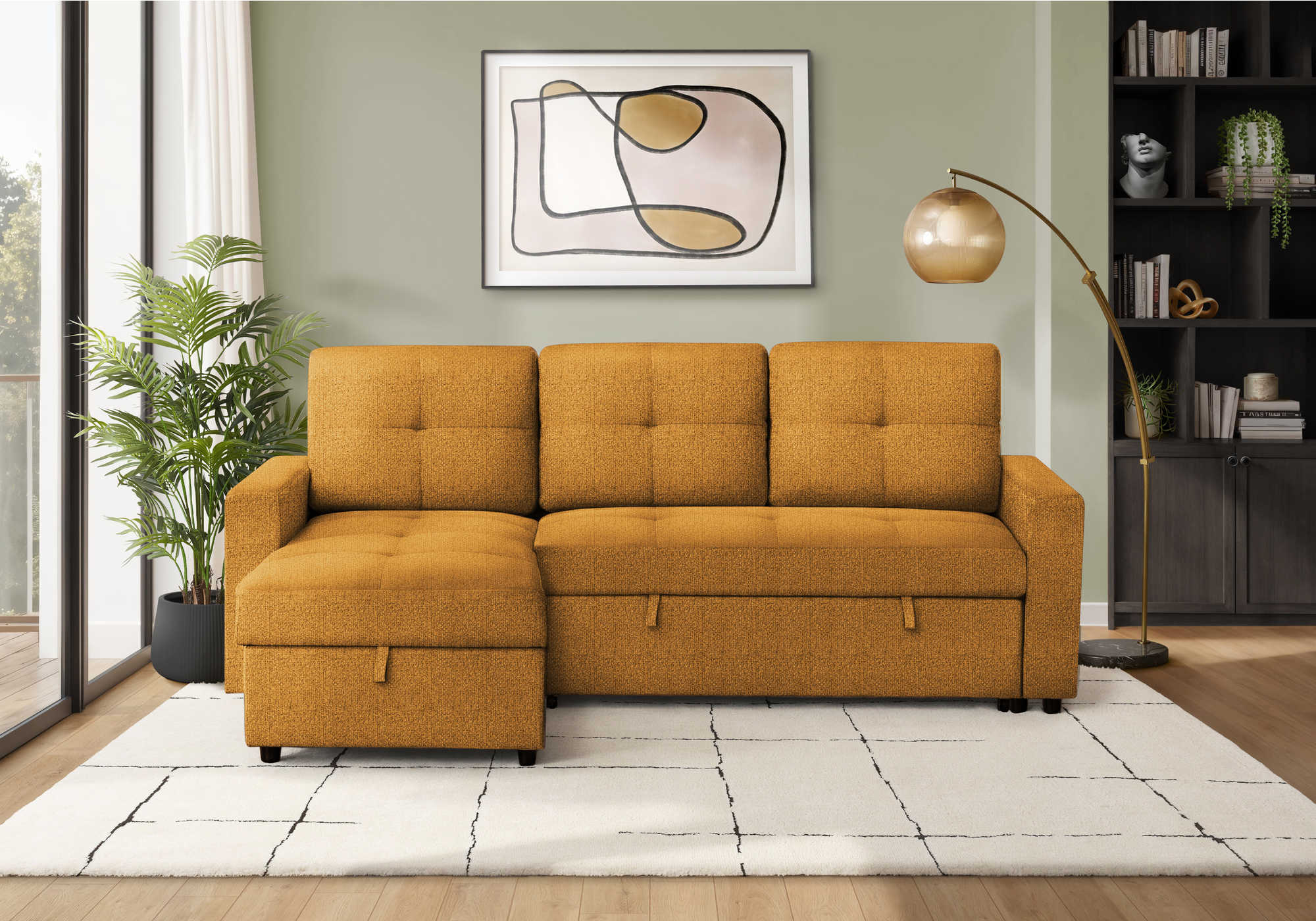 SOFA LIT - RANGEMENT G/D TISSU ORANGE #LUMOS-68 – 8A14L68