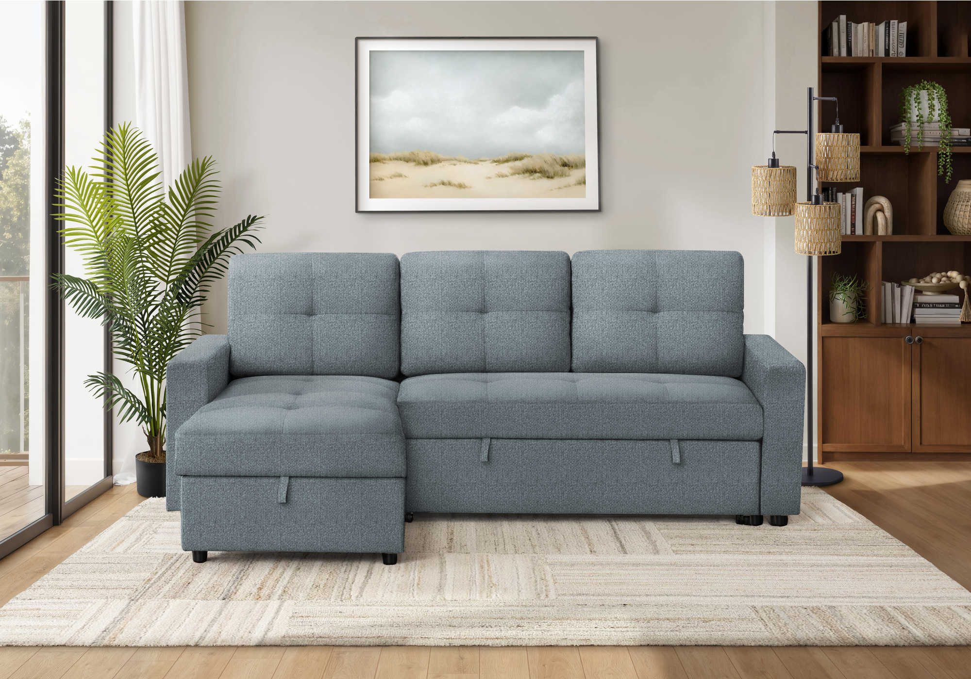 SOFA LIT - RANGEMENT G/D TISSU BLEU #LUMOS-83 – 8A14L83