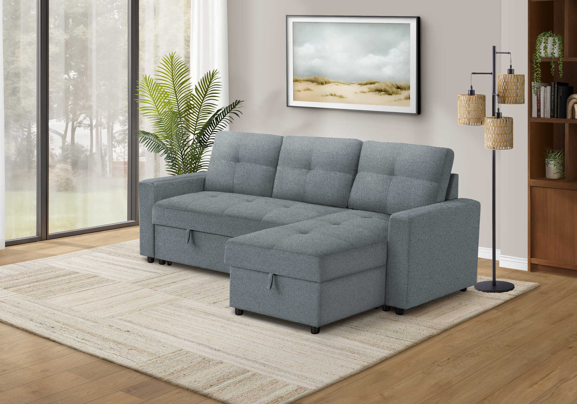 SOFA LIT - RANGEMENT G/D TISSU BLEU #LUMOS-83 – 8A14L83