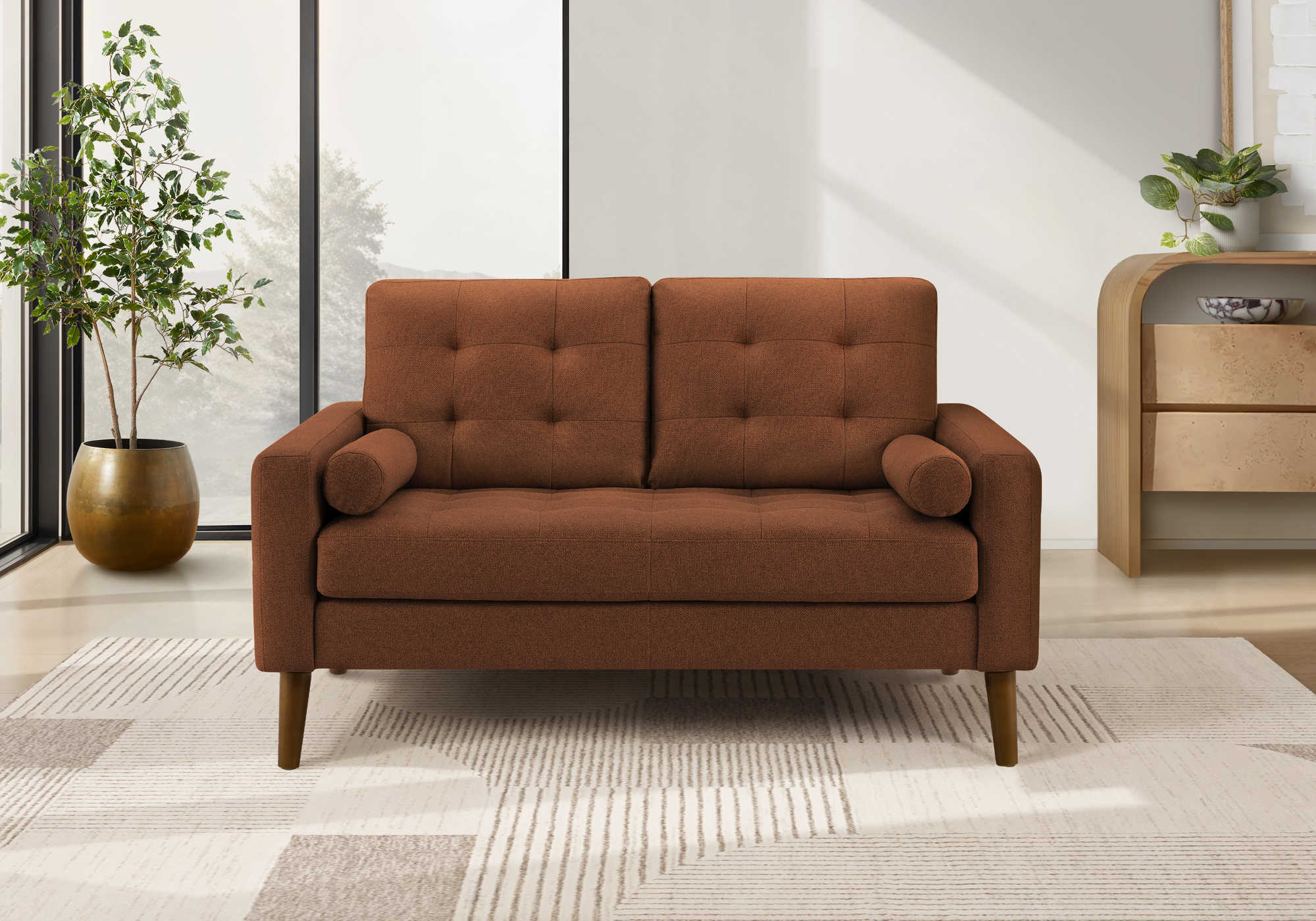 CAUSEUSE - 58"L AVEC 2 COUSSINS / TISSU ROUILLE #LUMOS-44 – 8J12L44