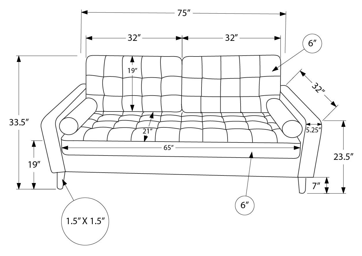 SOFA - 75"L AVEC 2 COUSSINS / PU NOIR #CK5A95 – 8J13A95