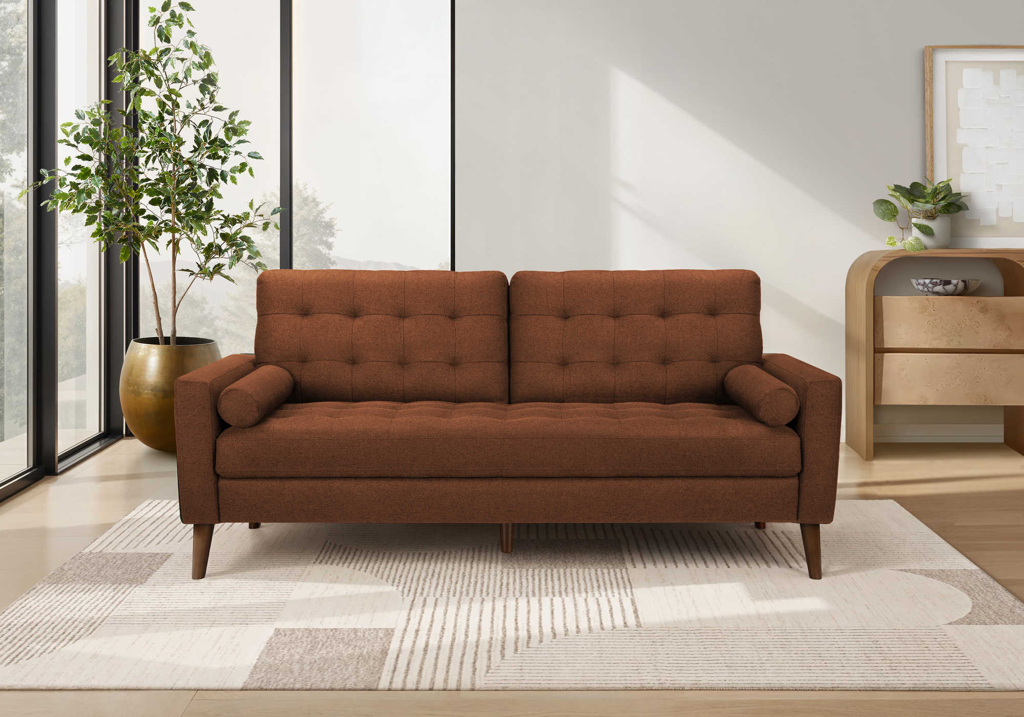 SOFA - 75"L AVEC 2 COUSSINS / TISSU ROUILLE #LUMOS-44 – 8J13L44