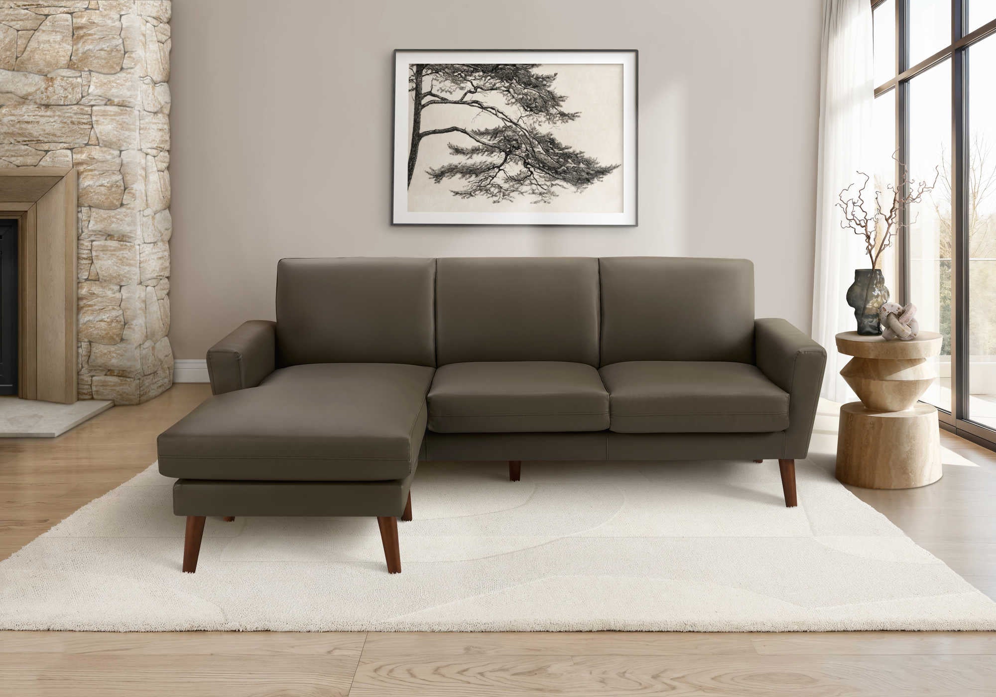SOFA CHAISE LONGUE - G/D / PU BRUN #RA-08 – 8J24A08