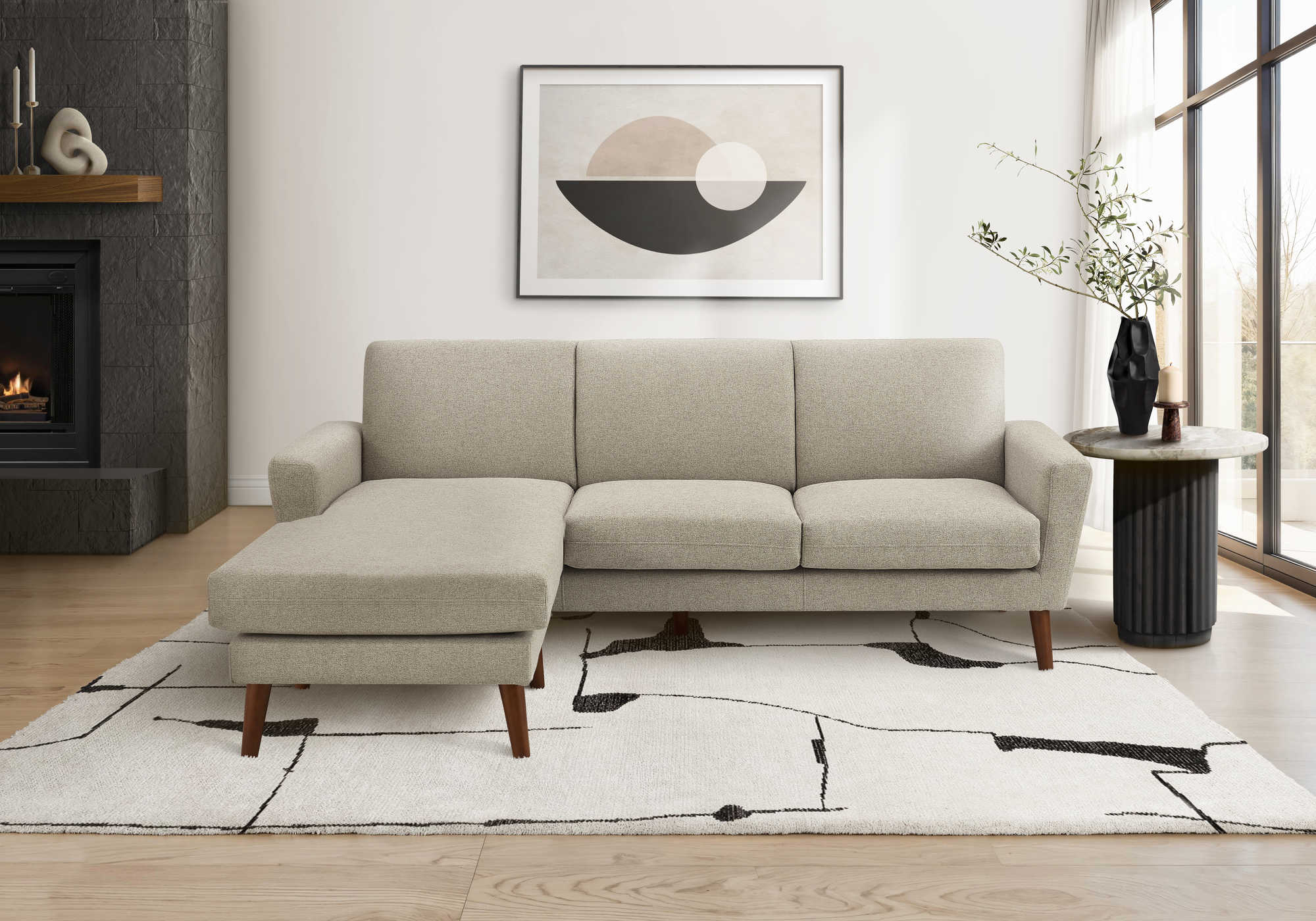 SOFA CHAISE LONGUE - G/D / TISSU BRUN PALE #LUMOS-31 – 8J24L31