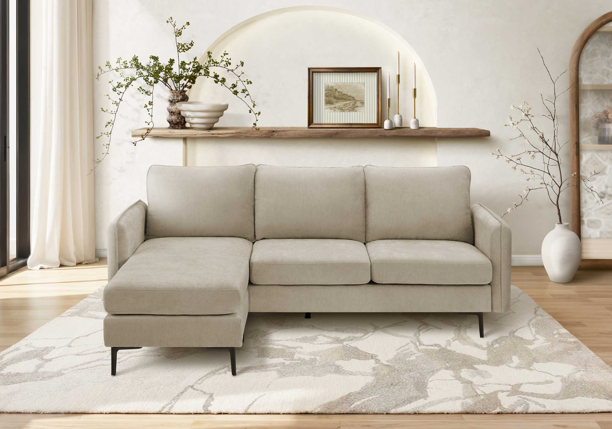 SOFA CHAISE LONGUE - G/D / TISSU BEIGE #COACH-4 – 8K14C04