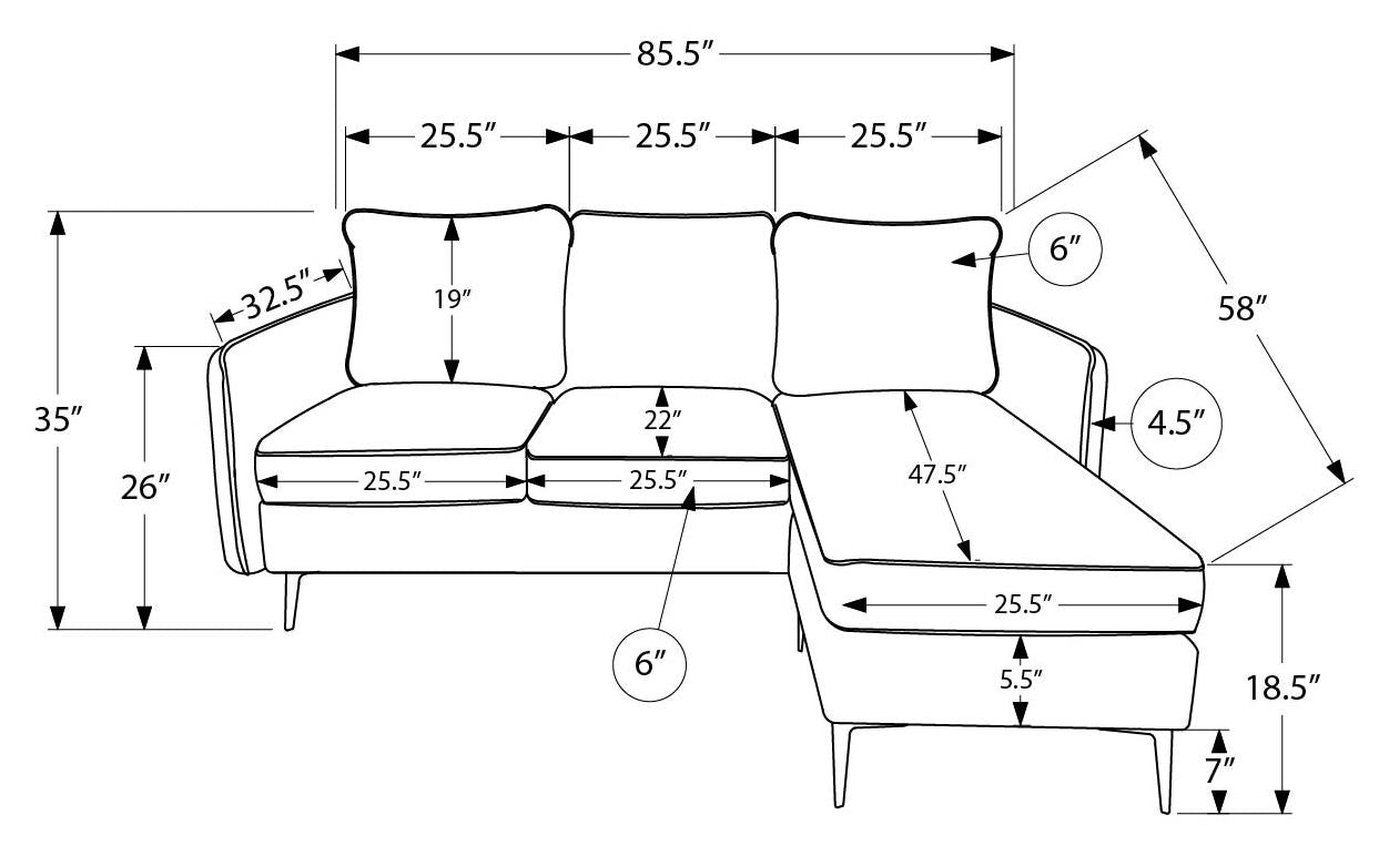 SOFA CHAISE LONGUE - G/D / TISSU GRIS #COACH-18 – 8K14C18