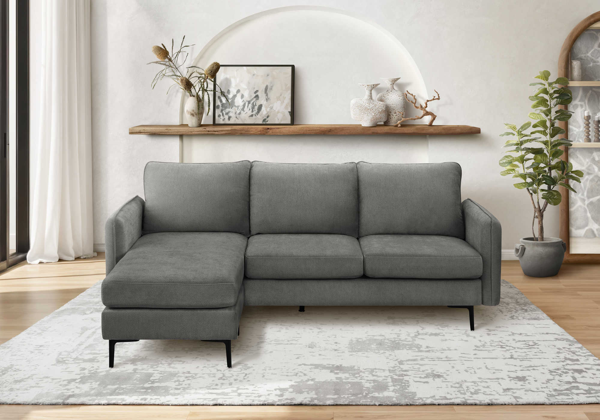 SOFA CHAISE LONGUE - G/D / TISSU GRIS #COACH-18 – 8K14C18