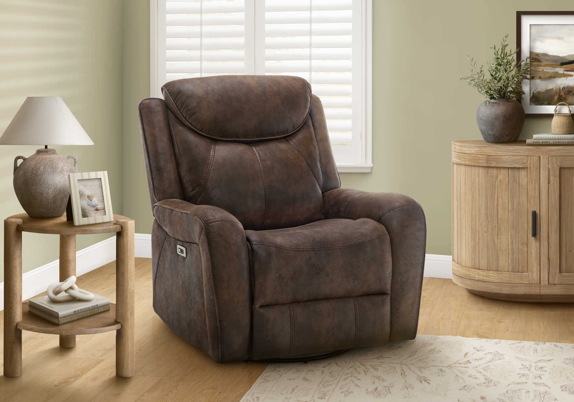 FAUTEUIL INCLINABLE - MOTORISER PIVOTANT / BERCANT USB PU BRUN TJB-061 – 8P31061