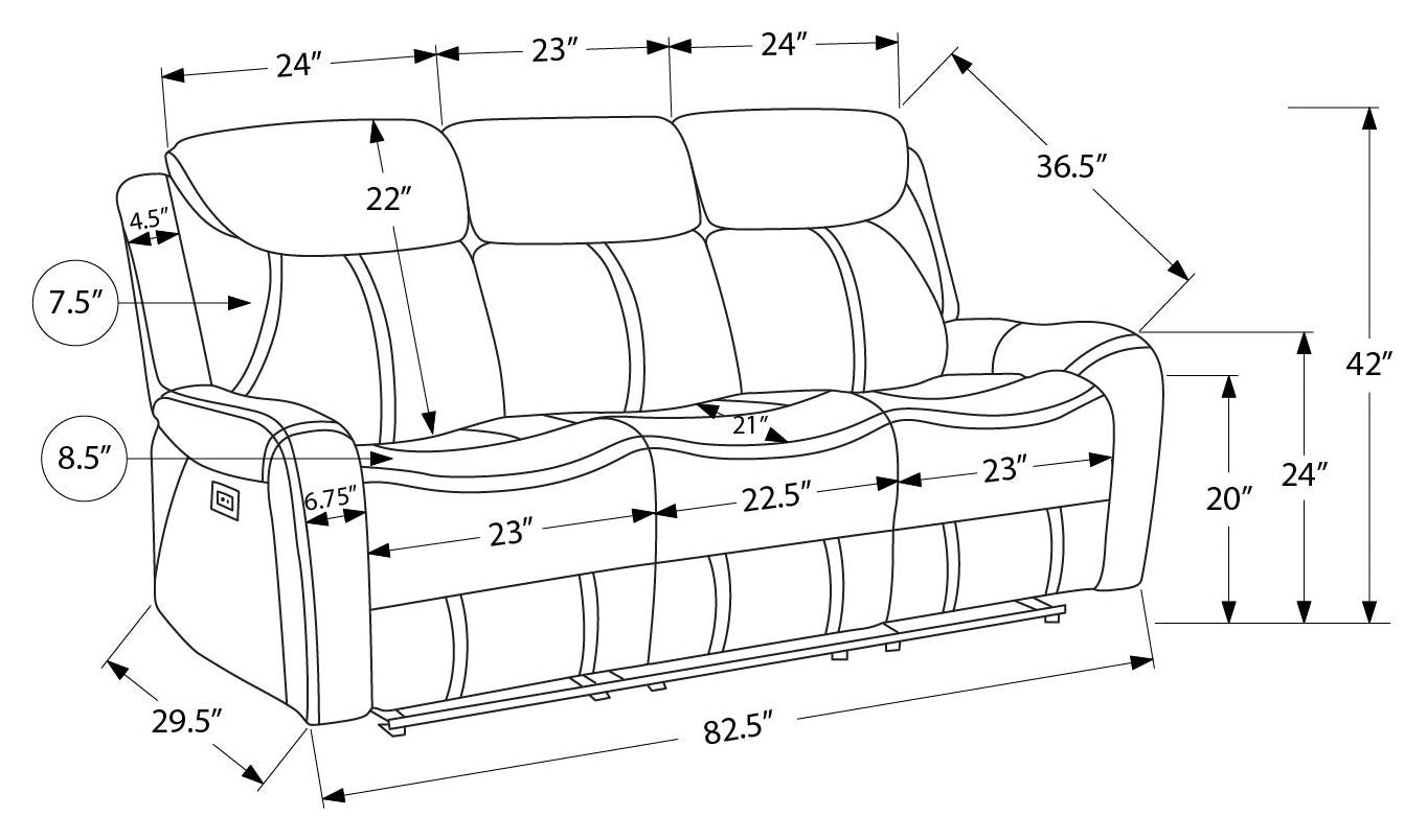 SOFA INCLINABLE - MOTORISER / USB PU BRUN #TJB-061 – 8P33061