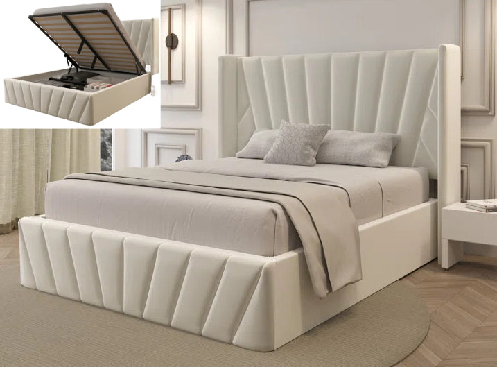 LIT BAY VELOURS AVEC LIFT HYDROLIC ET RANGEMENT