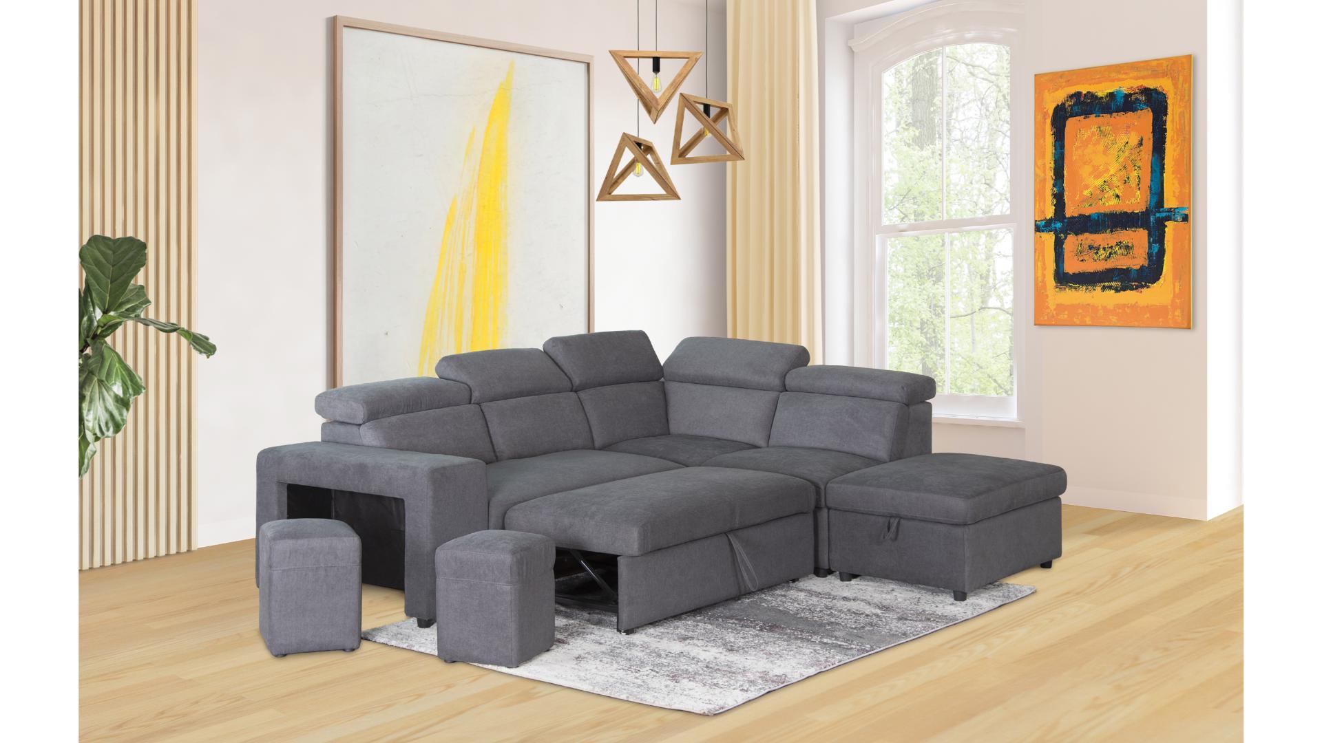 Image of elle sofabed sectional with ottomans.