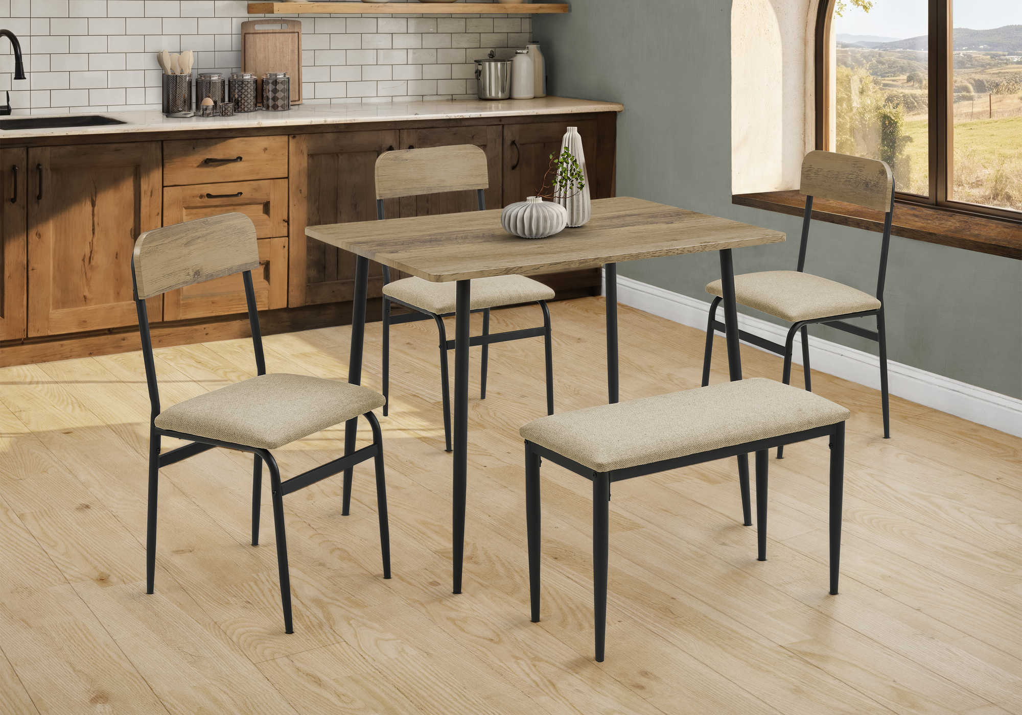 ENS SALLE A MANGER - 5PCS / CHENE RUSTIQUE / METAL NOIR – I 1027