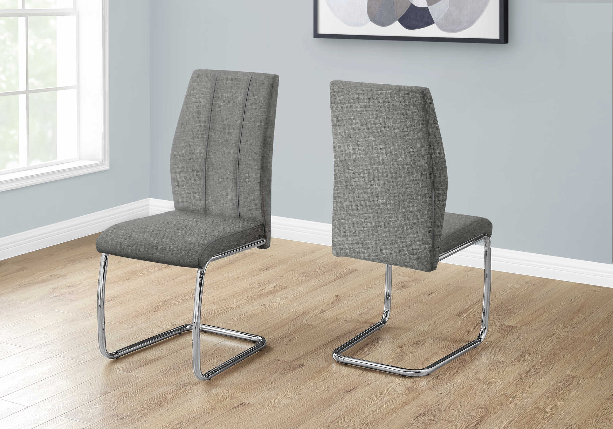 CHAISE - 2PCS - 39"H / TISSUS GRIS / CHROME – I 1061