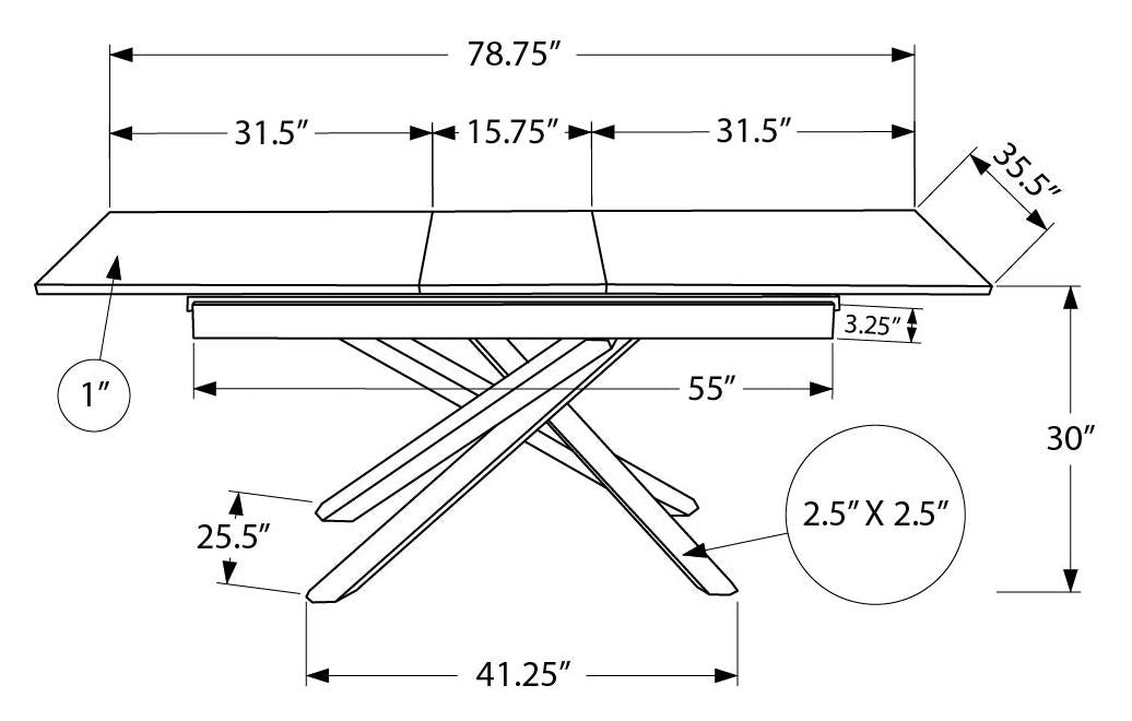 TABLE A MANGER - NOIR 36"X 63"X 79" / EXT.16" / BASE METAL – I 1104