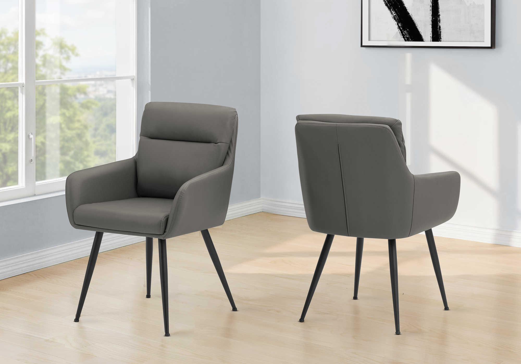 CHAISE - 2PCS / 34"H / SIMILI-CUIR GRIS / METAL NOIR – I 1116