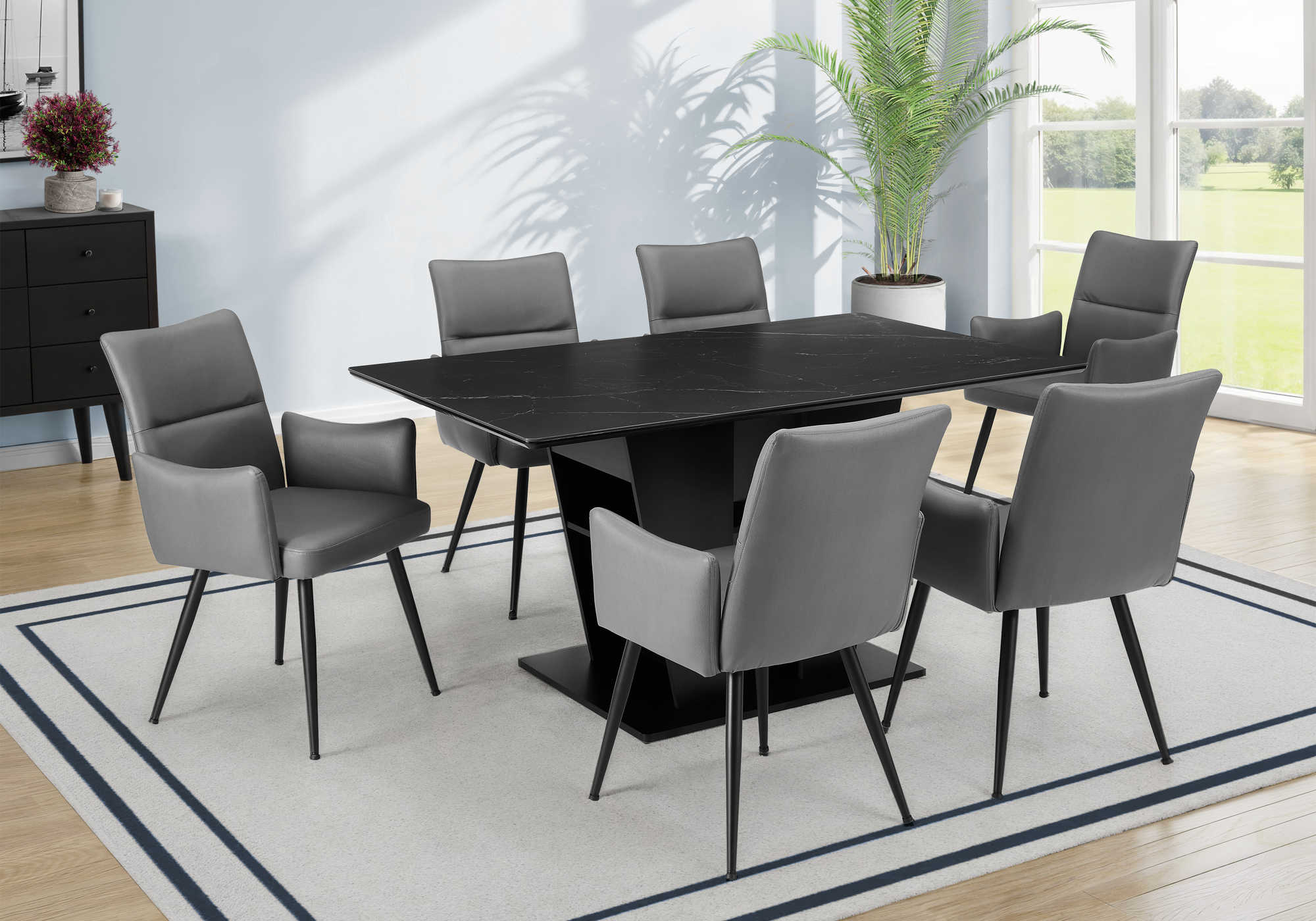 TABLE A MANGER - 36"X 60" / PIERRE GRIS FONCE / BASE NOIR – I 1129