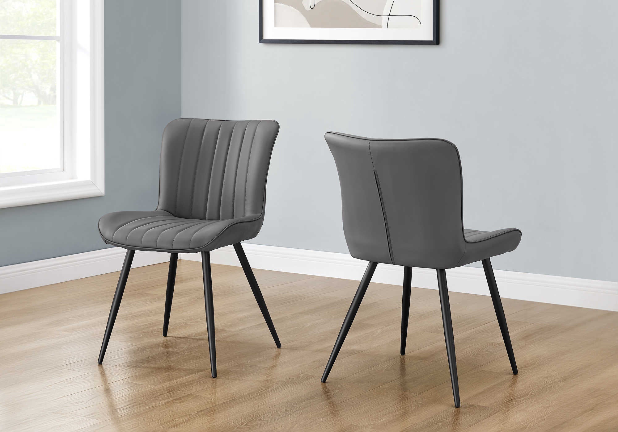 CHAISE - 2PCS / 33"H / SIMILI-CUIR GRIS / METAL NOIR – I 1131