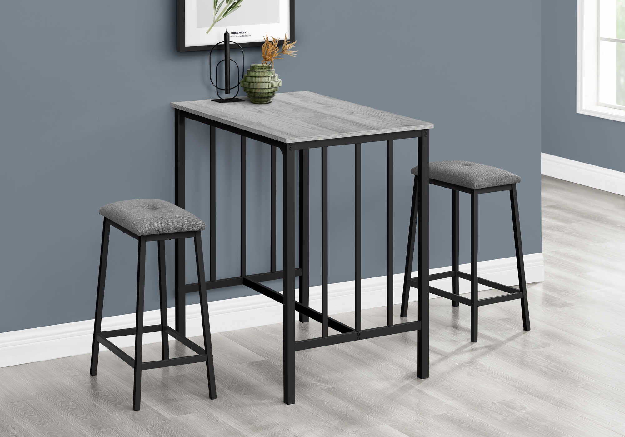 Image of dining - dining set - 3pcs counter height / grey top / black metal i 1144.