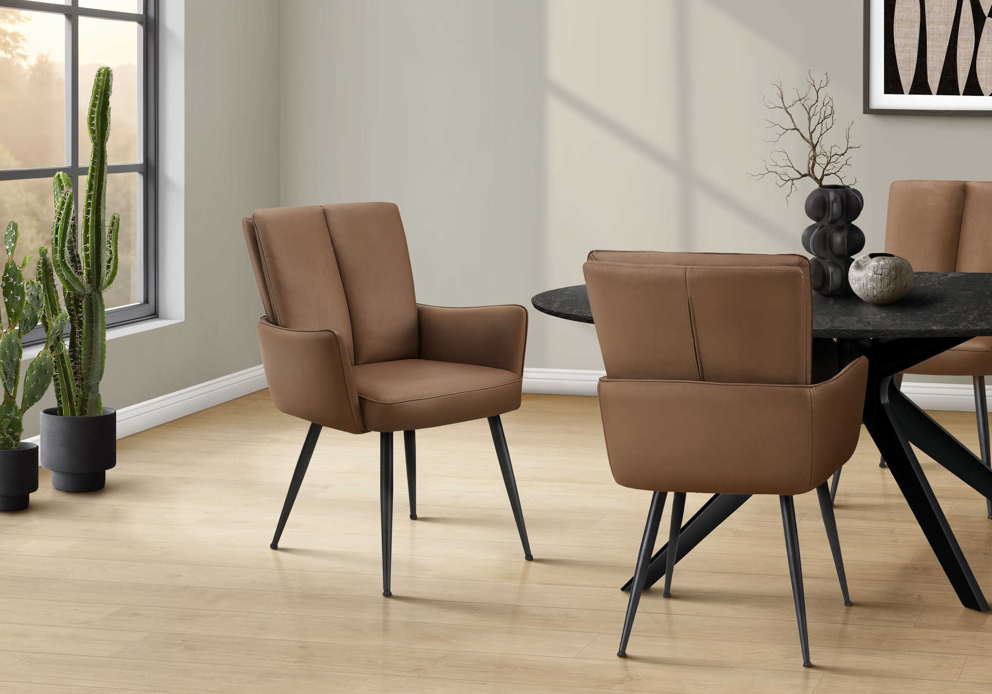 CHAISE - 2PCS / 36"H / SIMILI-CUIR BRUN PALE / METAL NOIR – I 1149
