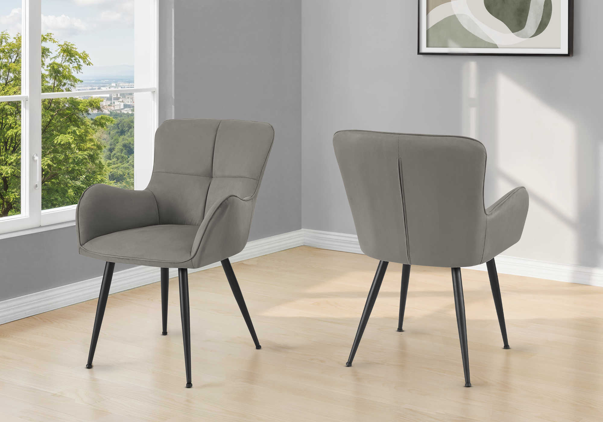 CHAISE - 2PCS / 33"H / SUEDE GRIS / METAL NOIR – I 1159