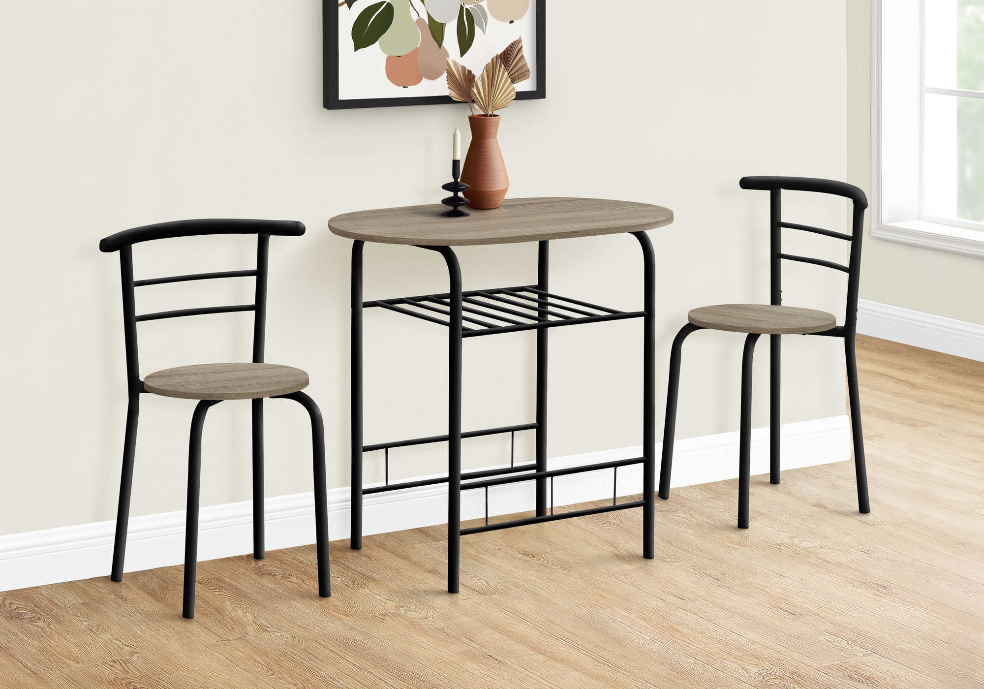 Image of dining - dining set - 3pcs set / dark taupe top / black metal i 1206.