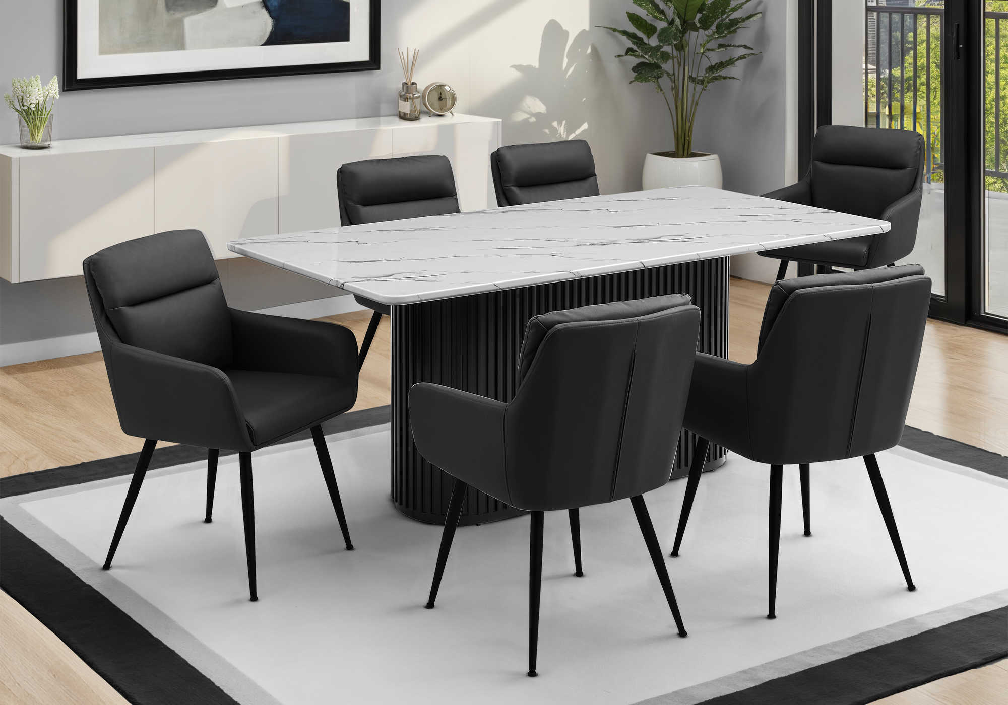 TABLE A MANGER - 38"X 70" / FAUX MARBRE BLANC / BASE NOIRE – I 1226