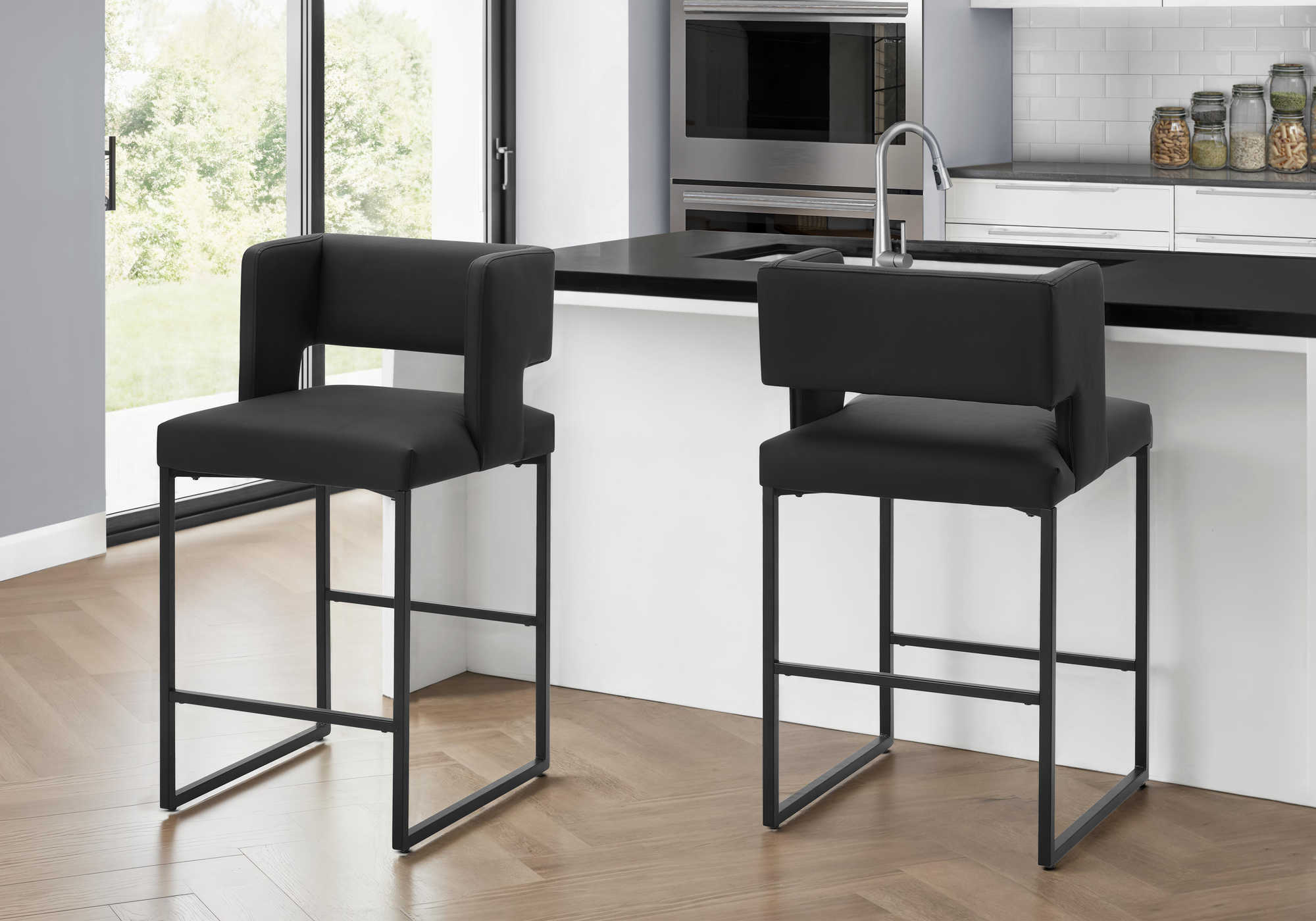 TABOURET DE BAR - 2PCS / 36"H / PU NOIR / HAUTEUR COMPTOIR – I 1248