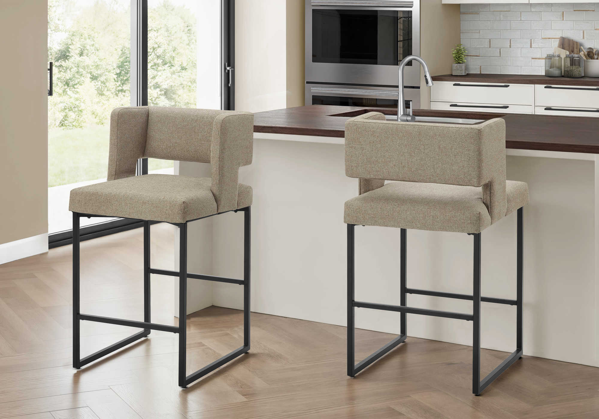 TABOURET DE BAR - 2PCS / 36"H / TISSU BRUN / METAL – I 1250