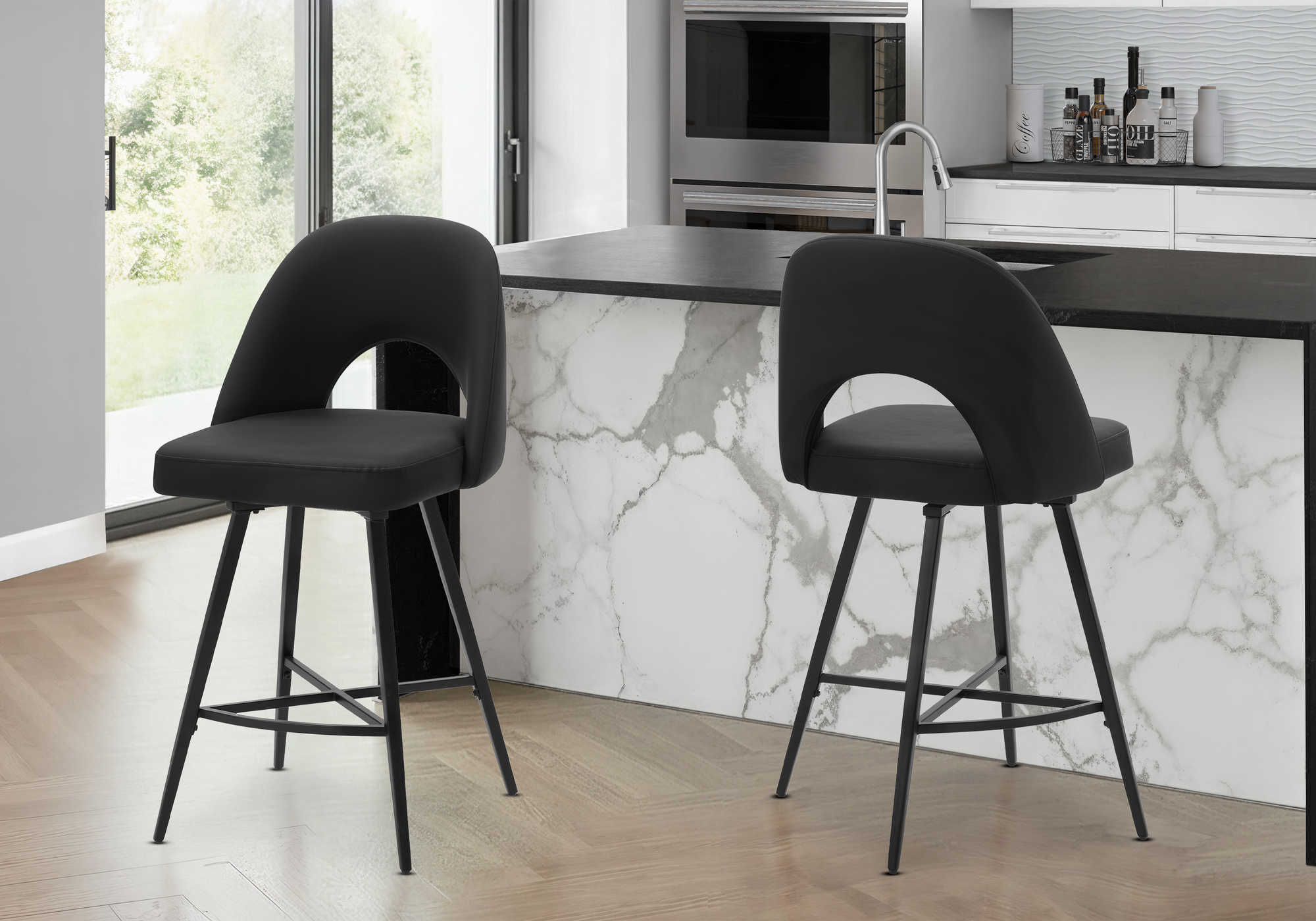 TABOURET DE BAR - 2PCS / 39"H / PU NOIR / PIVOTANT – I 1258