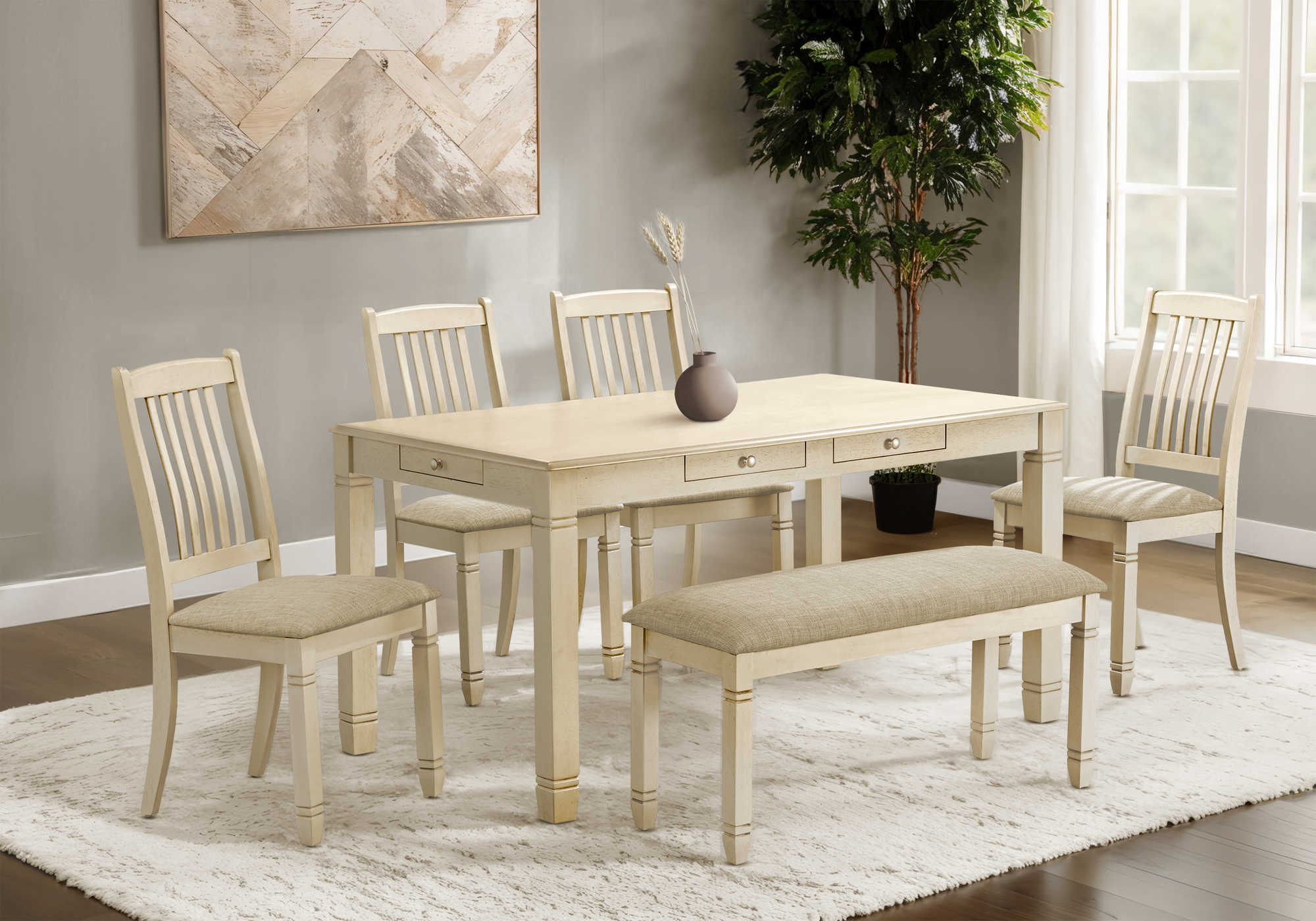 TABLE A MANGER - 36"X 60" BOIS PLAQUE ANTIQUE BLANC – I 1264