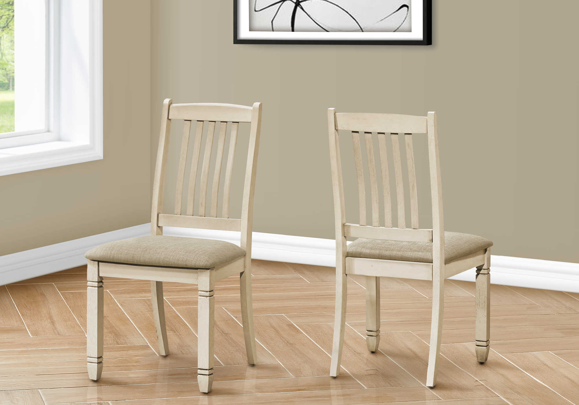 CHAISE - 2PCS - 38"H / REMBOURREE TISSU BEIGE – I 1265