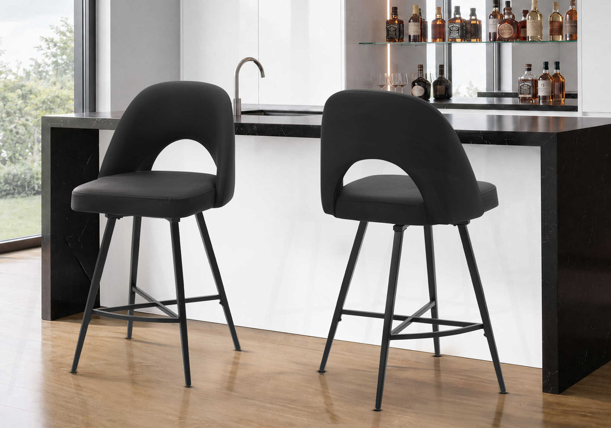 TABOURET DE BAR - 2PCS / 42"H / PU NOIR / HAUTEUR BAR / PIVOTANT – I 1280