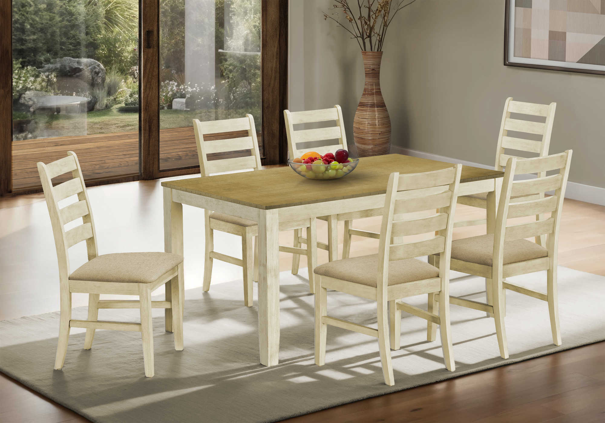 TABLE A MANGER - 36"X 60" BOIS PLAQUE ANTIQUE BLANC/ BRUN – I 1335