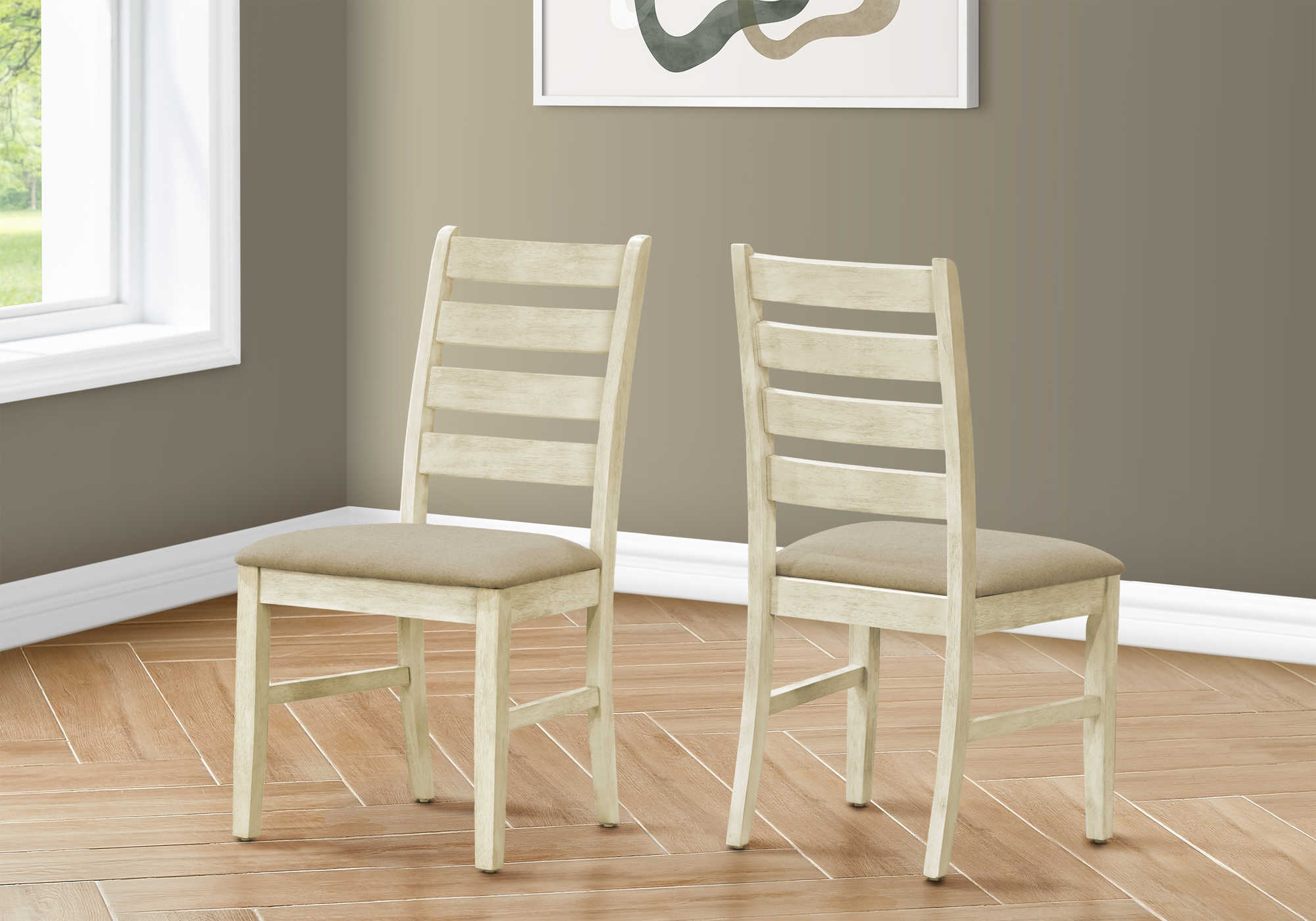 CHAISE - 2PCS - 38"H / REMBOURREE TISSU BEIGE – I 1336