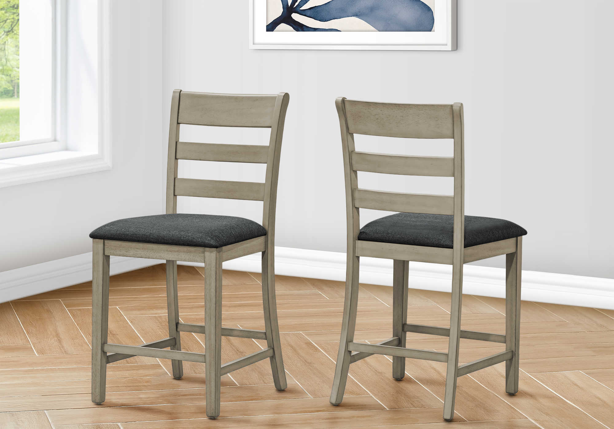 CHAISE - 2PCS - 42"H / GRIS ANTIQUE HAUTEUR COMPTOIR – I 1382