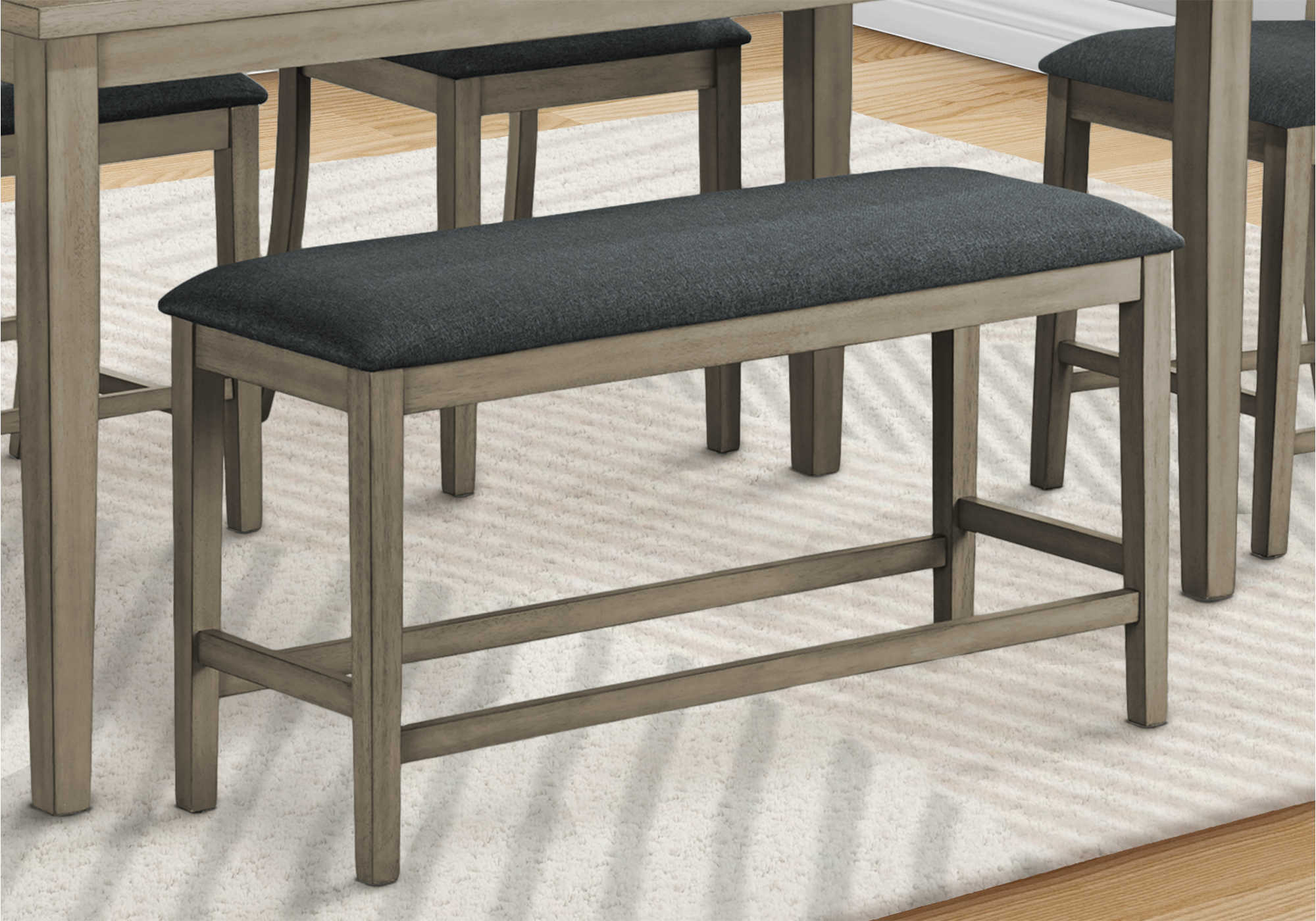 BANC - 46"L / GRIS ANTIQUE / SIEGE TISSU NOIR – I 1383