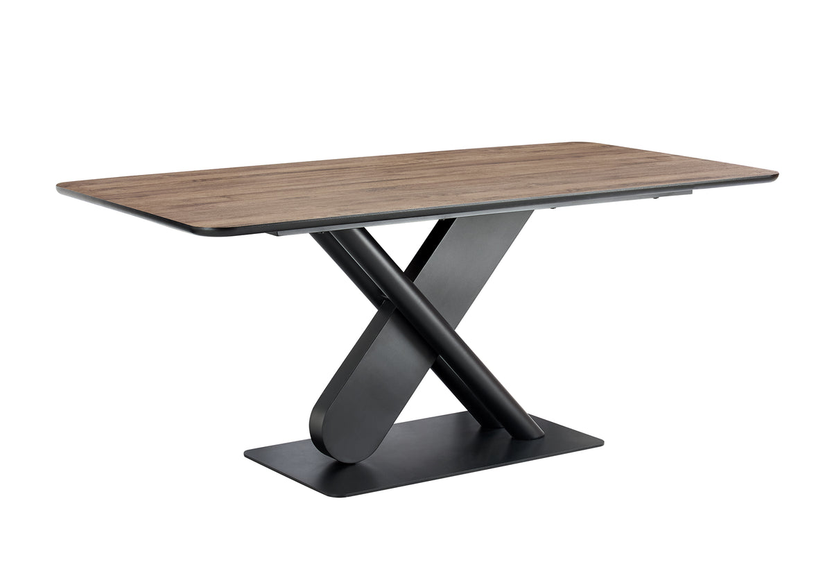 TABLE A MANGER - 36"X 71" / DESSUS ACAJOU / BASE METAL NOIR – I 1105