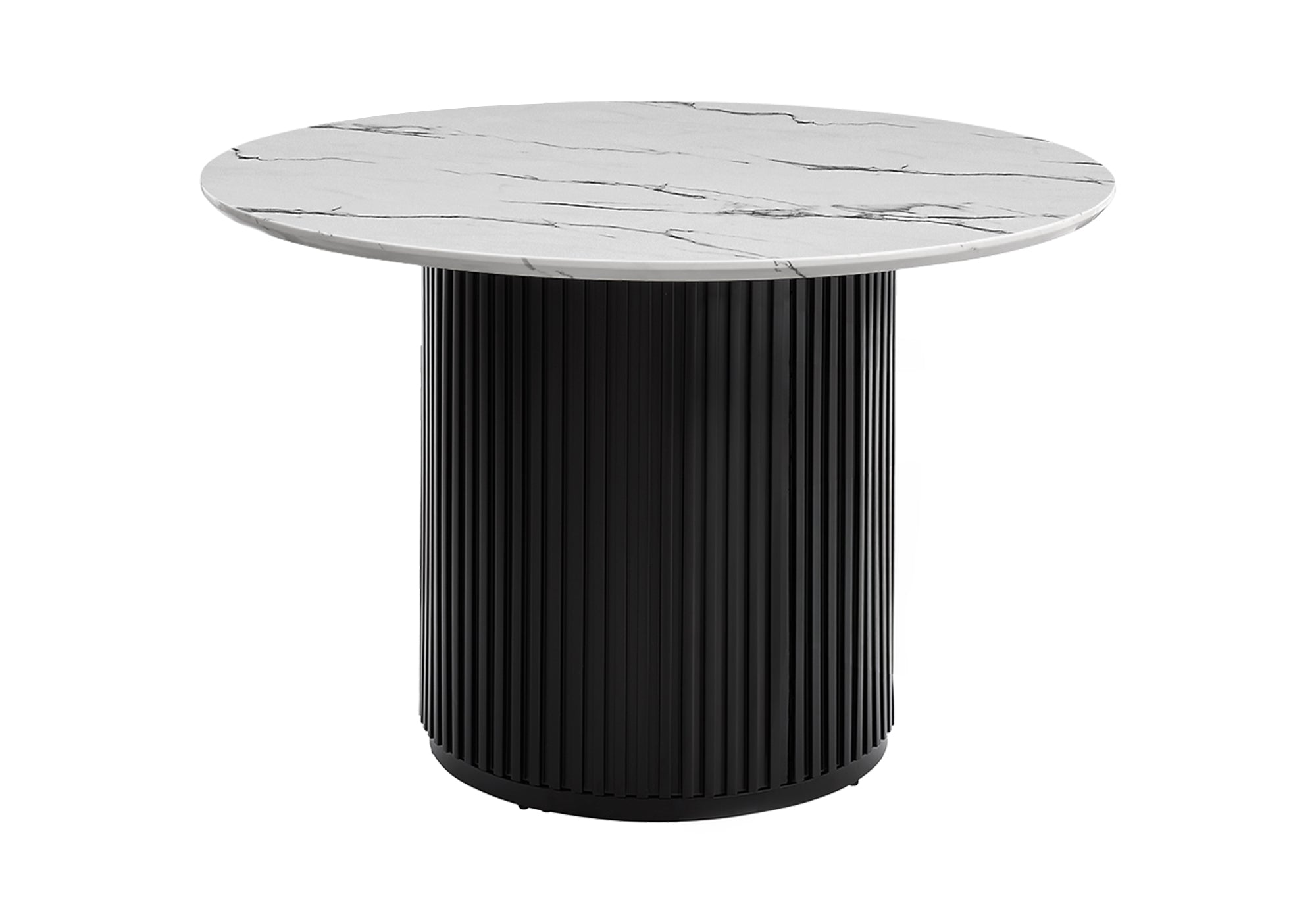 TABLE A MANGER - 48"DIA / FAUX MARBRE BLANC / BASE NOIRE – I 1227