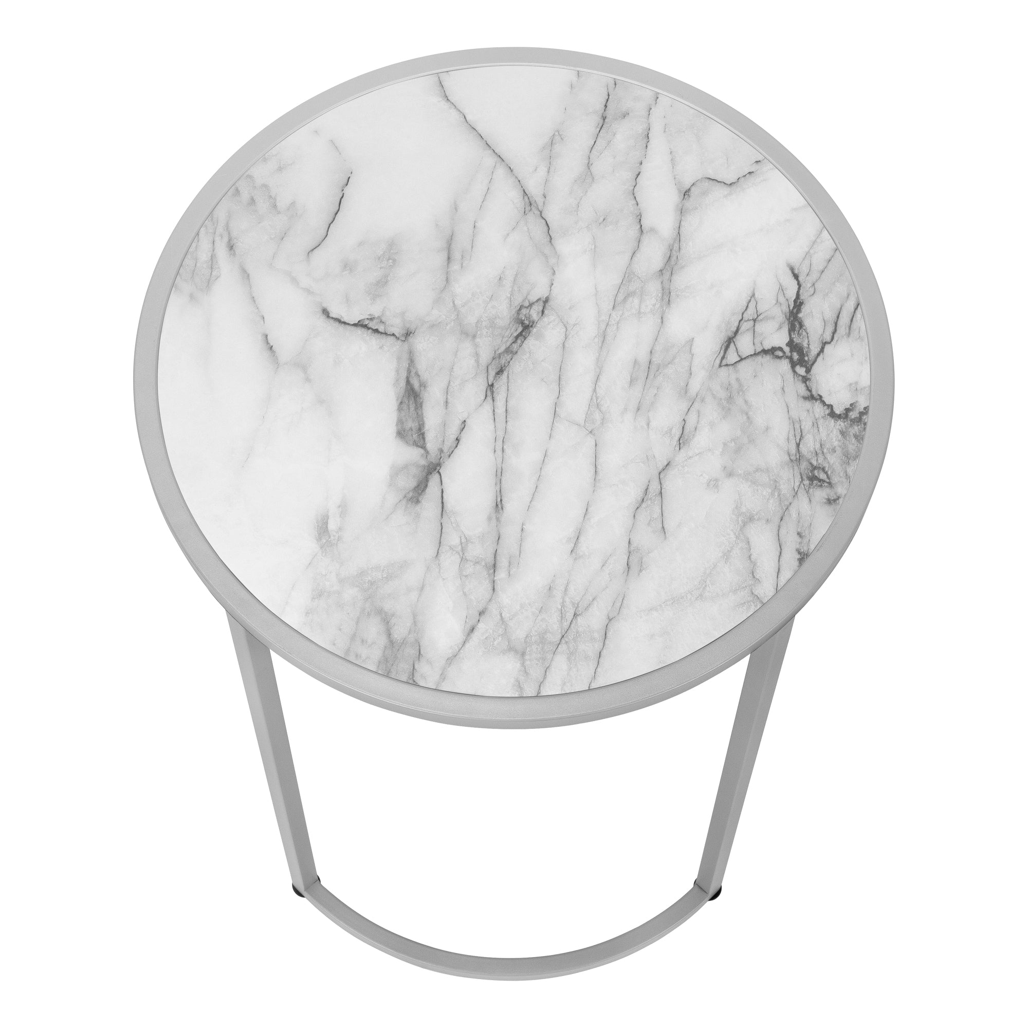 TABLE DE CHEVET - 24"H / FAUX MARBRE BLANC / METAL ARGENT – I 2205.