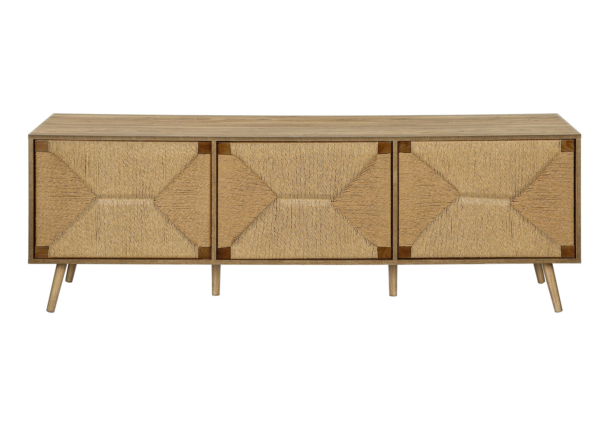 MEUBLE TV - 72"L / ASPECT JONC DE MER / NOYER PALE -3 PORTES – I 2793